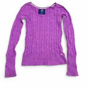 American Eagle Outfitters Purple Cable Knit Sweater XS Preppy